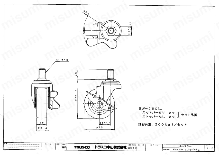 オプションキャスターセット（4個1セット） ゴム車タイプ | トラスコ