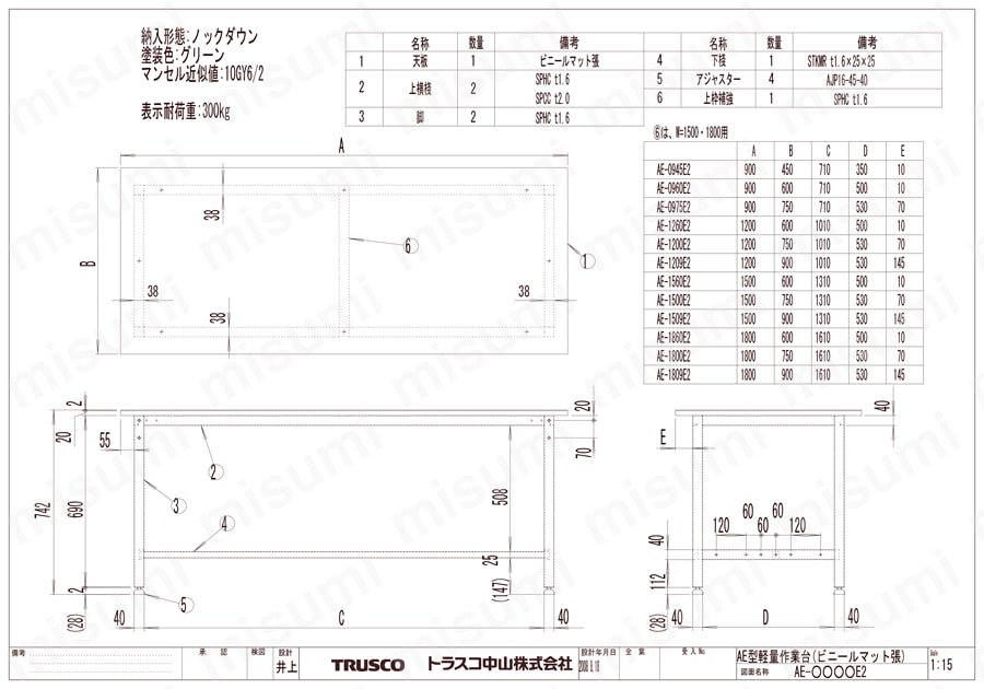 軽量作業台 AE型 （ビニールマット張り） | トラスコ中山 | MISUMI(ミスミ)