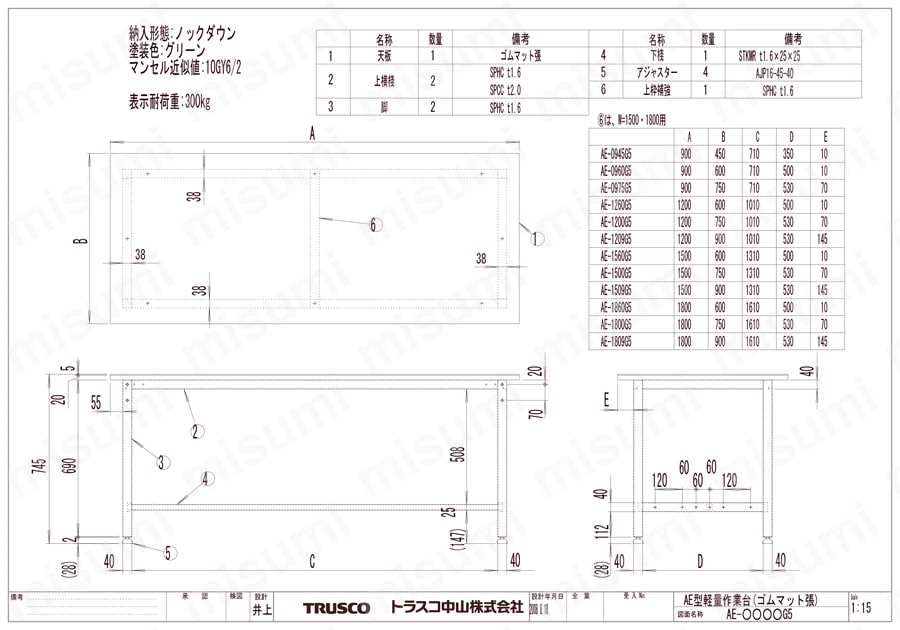 ゴムマット張りAE型軽量作業台 | トラスコ中山 | MISUMI(ミスミ)