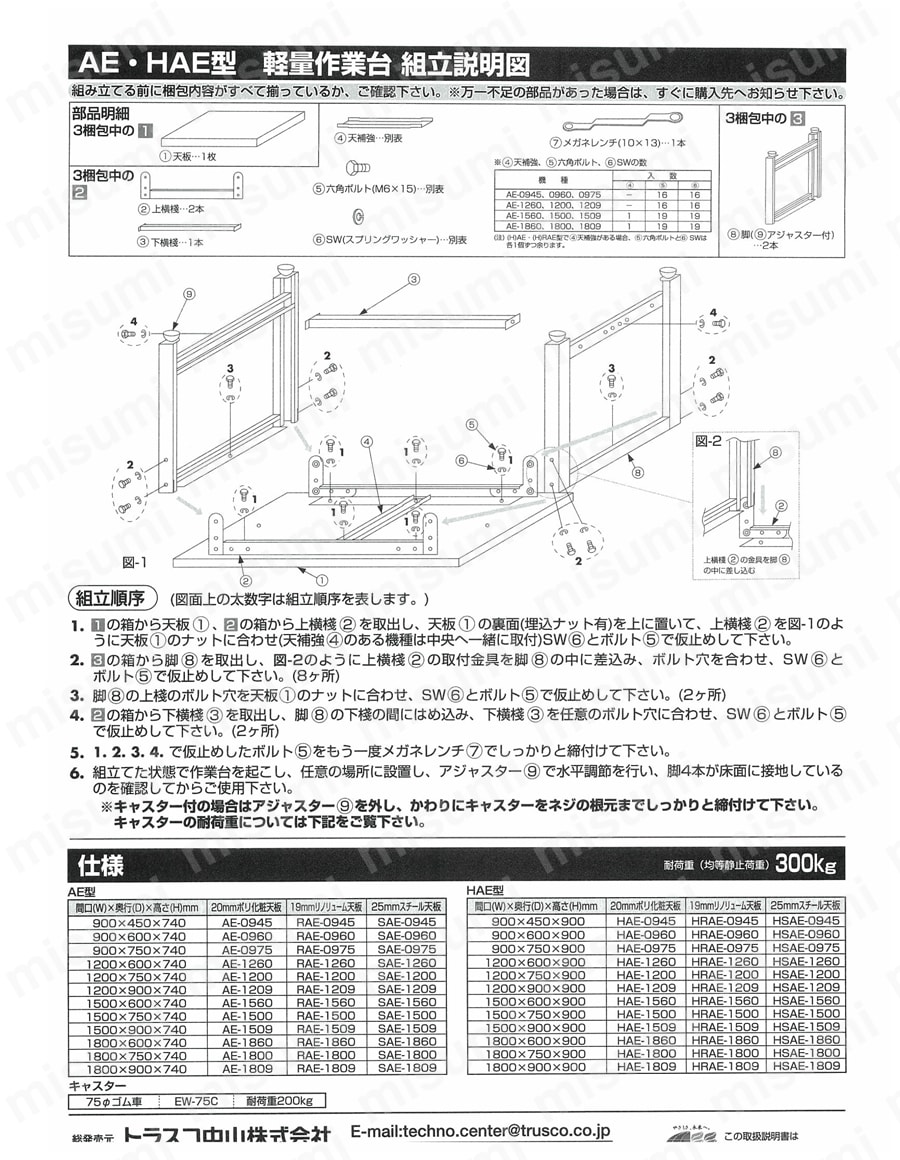 ゴムマット張りAE型軽量作業台 | トラスコ中山 | MISUMI(ミスミ)