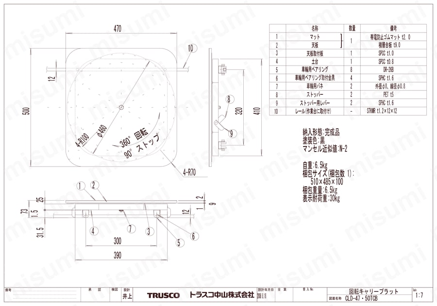 ライン作業台用回転キャリープラット ベアリング型 CLD-47-50TCB図面