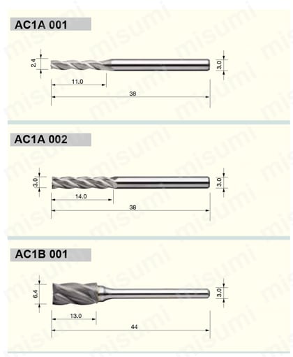 AC3C103 | MRA超硬バー ACシリーズ（アルミ用） | MRA | ミスミ | 105-5399