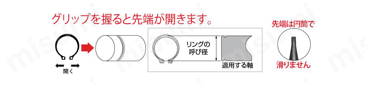 スナップリングプライヤ　シャフト用ストレート（軸用直爪）:関連画像