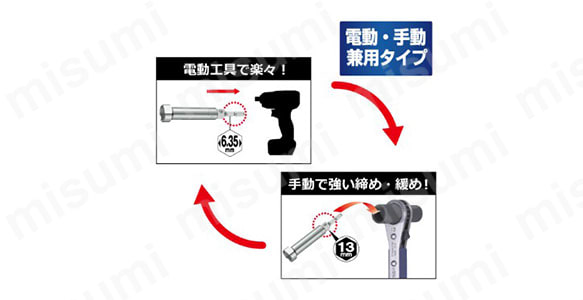 電動ドリル用レースウェイソケットロングタイプ 使用例