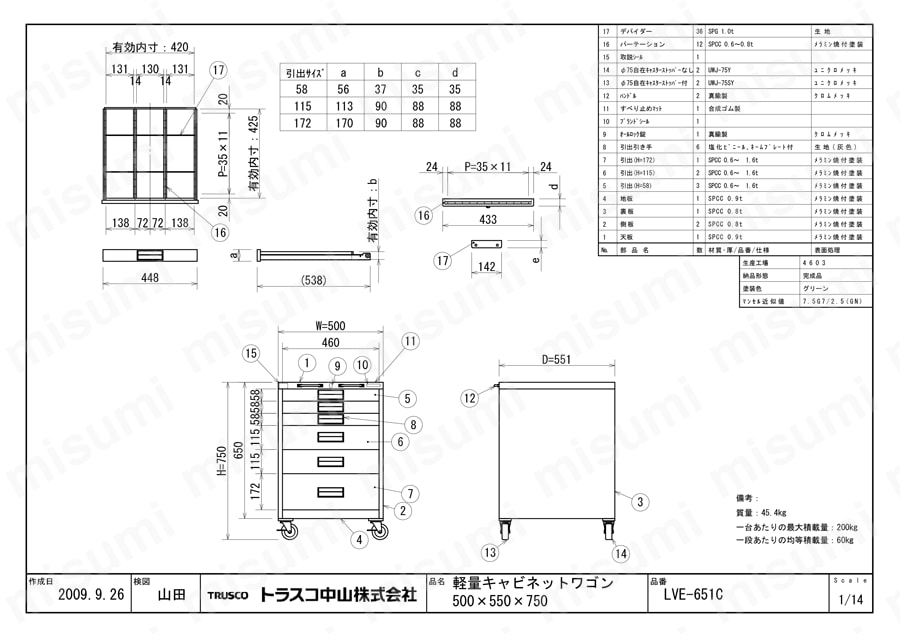 キャビネットワゴンLVE型 LVE-651C図面
