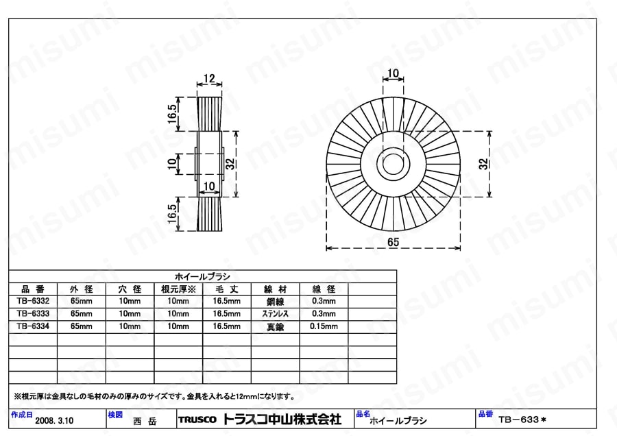ホイールブラシ（ストレートグラインダー用） 真鍮線  図面4