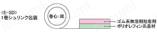 ゴム系無溶剤粘着剤、ポリオレフィン系基材の二層構造。巻心: 紙。【テープ厚：0.16mm】