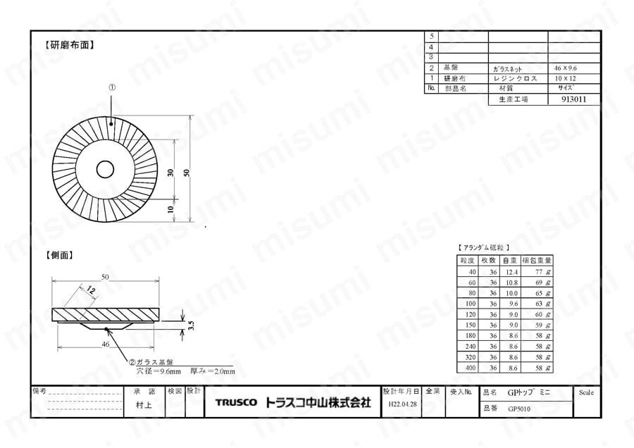 ディスクペーパー"GPトップミニ"【5個入り】  図面