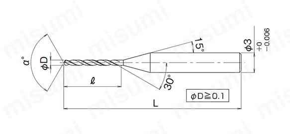 寸法図（φD<1.6:α°=120° φD≧1.6:α°=135°)