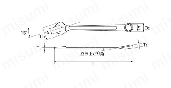 プロフィットツールコンビネーションレンチの寸法図