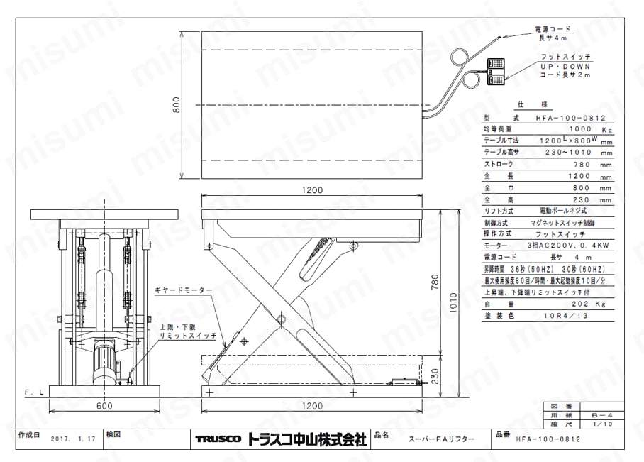 HFA-10-0608W3-20 | スーパーFAリフター （電動ボールねじ式