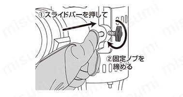 掛け替えたらスライドバーを押してベルトを張る。プーリー間でベルトが真っ直ぐになるように張ってください。固定ノブを締め付けて固定する。