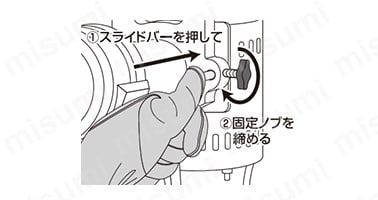 掛け替えたらスライドバーを押してベルトを張る。プーリー間でベルトが真っ直ぐになるように張ってください。固定ノブを締め付けて固定する。