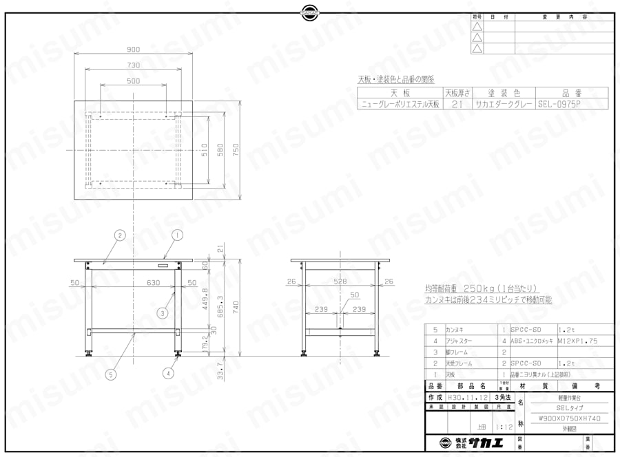 軽量作業台SELタイプ SEL-0975P図面