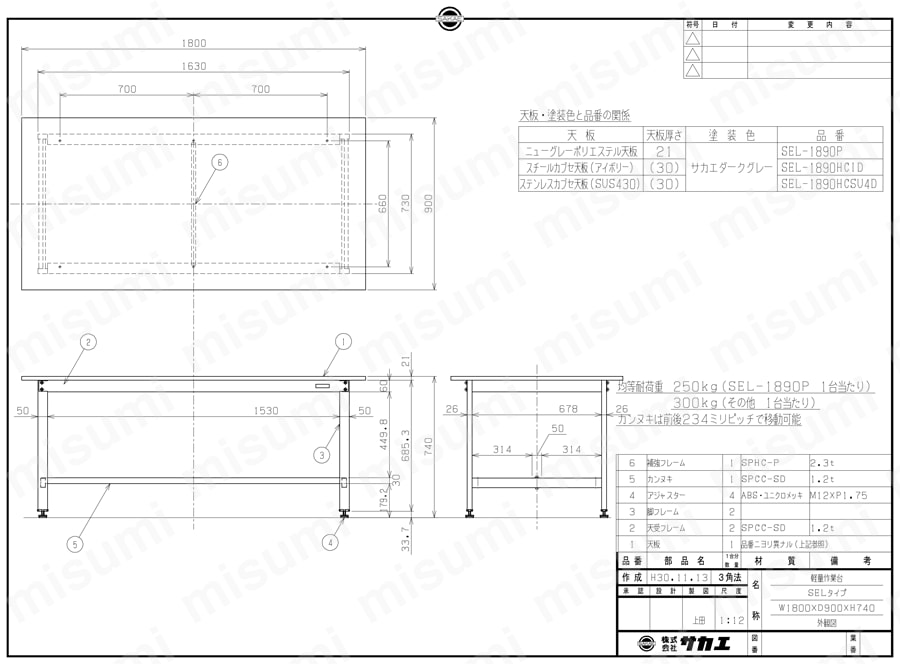軽量作業台SELタイプ SEL-1890P図面