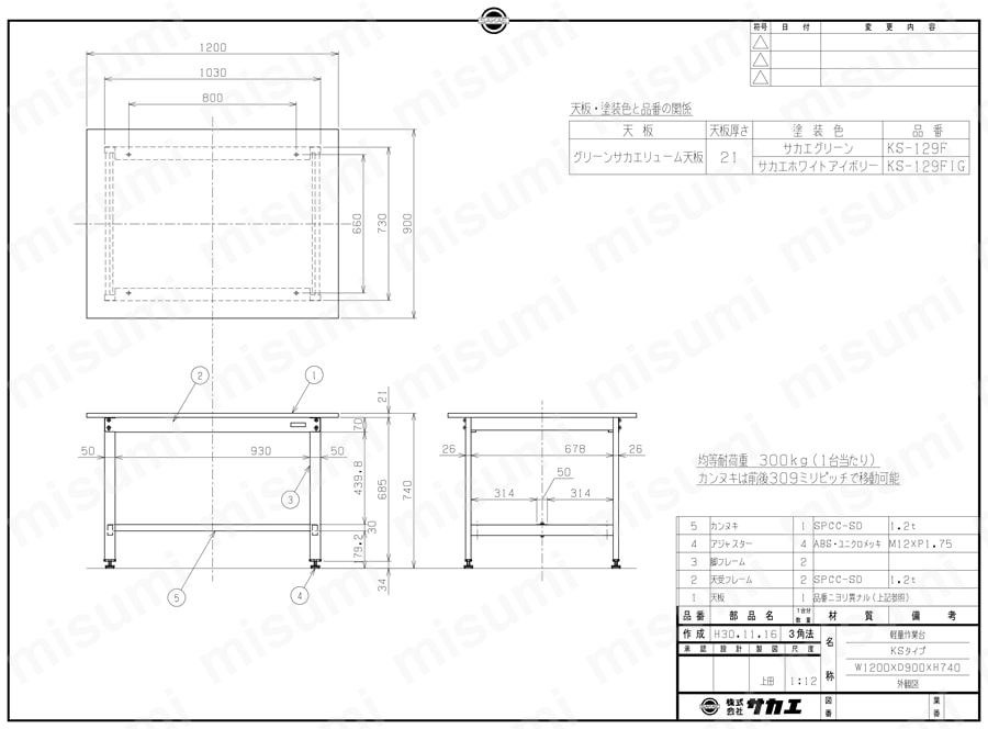軽量作業台KSタイプ KS-129F図面