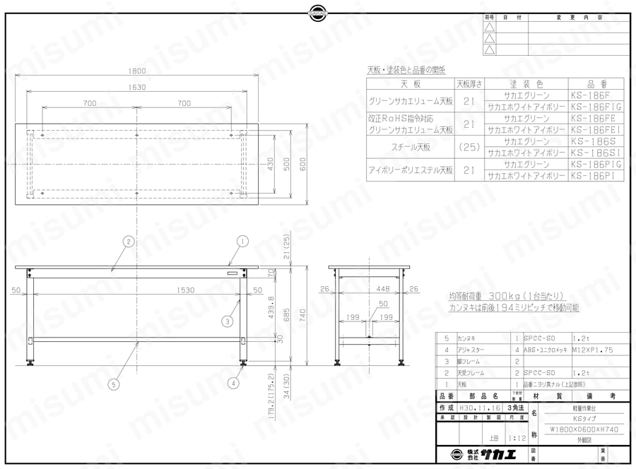軽量作業台KSタイプ KS-186図面