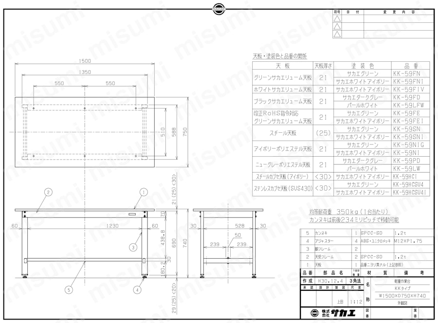 軽量作業台KKタイプ | サカエ | MISUMI(ミスミ)