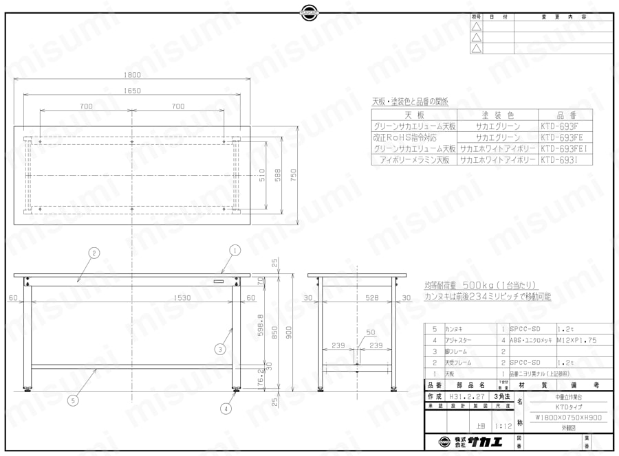 KTD-703I | 中量立作業台KTDタイプ | サカエ | MISUMI(ミスミ)