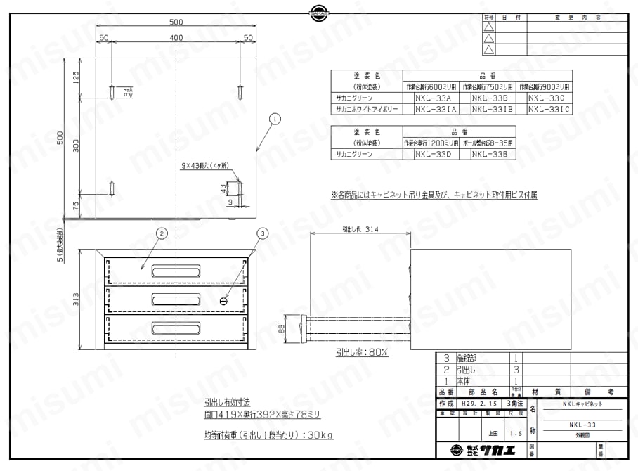 NKL-S10F | 大型作業台用 キャビネット | サカエ | MISUMI(ミスミ) NKL-S10F | 大型作業台用 キャビネット | サカエ | MISUMI(ミスミ)