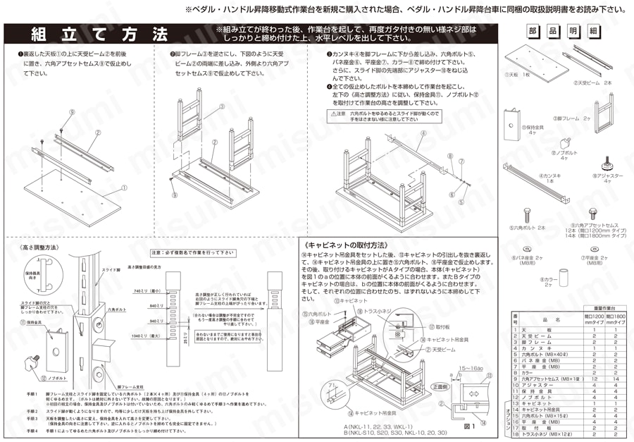 重量高さ調整作業台TKWタイプ | サカエ | MISUMI(ミスミ)