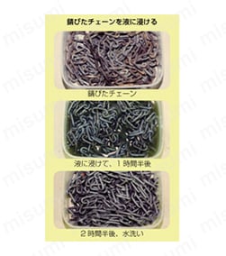 錆びたチェーンを液に漬ける