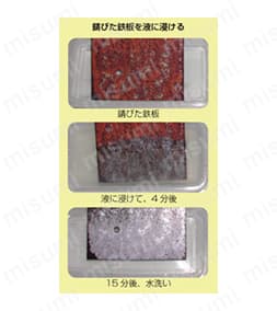 錆びた鉄板を液に漬ける