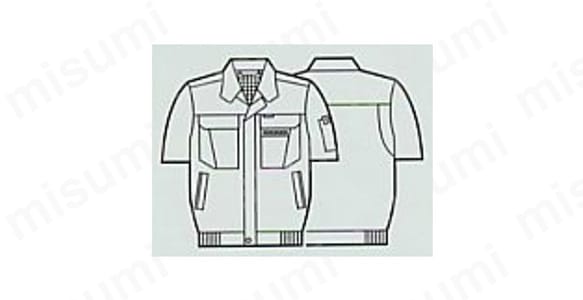 46210 半袖ブルゾン（春夏用）の外形図 使用素材: ソフトサーマルツイン（減量加工）（ポリエステル60% 綿40%）