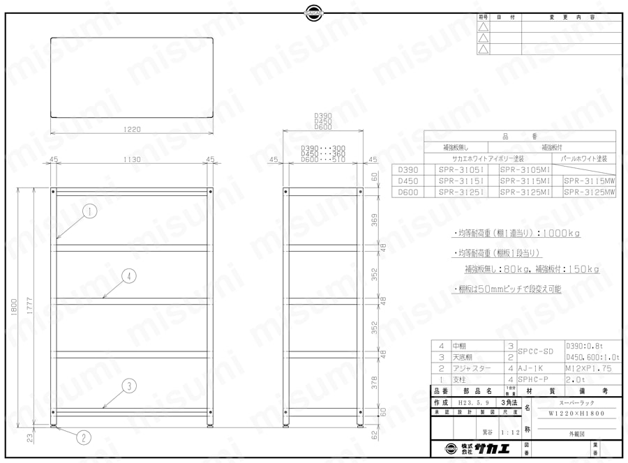 スーパーラック スチール SPR-3105I/SPR-3105MI/SPR-3115I/SPR-3115MI/SPR-3125I/SPR-3125MI図面