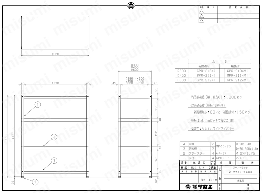 スーパーラック スチール SPR-2104I/SPR-2104MI/SPR-2114I/SPR-2114MI/SPR-2124I/SPR-2124MI図面