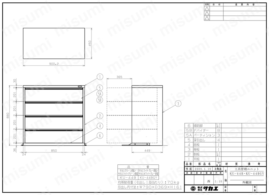 工具管理ユニット 奥行（mm）71・450