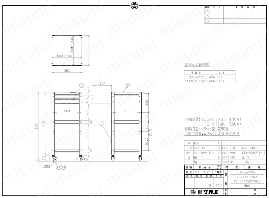 スペシャルワゴン 段数（段）2・3・4 SPS-11N/SPS-11NI図面