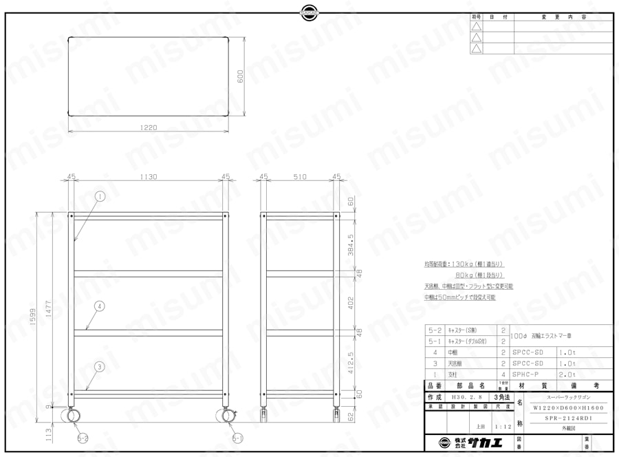 スーパーラックワゴン（直進安定金具2個付） SPR-2124RDI図面