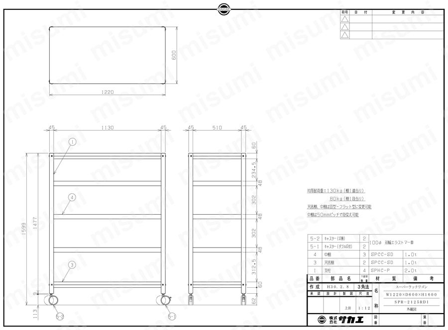 スーパーラックワゴン（直進安定金具2個付） SPR-2125RDI図面