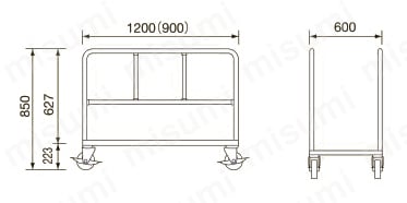 長尺物運搬車 150kg・500kg RT-096/RT-126外形図