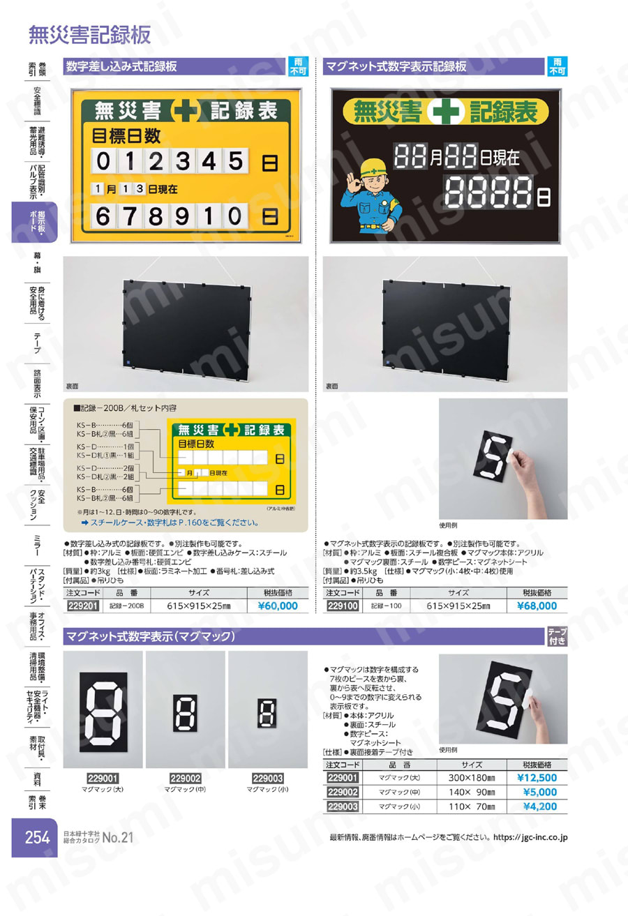 229201 数字差込み式記録板_B 日本緑十字社 MISUMI(ミスミ)
