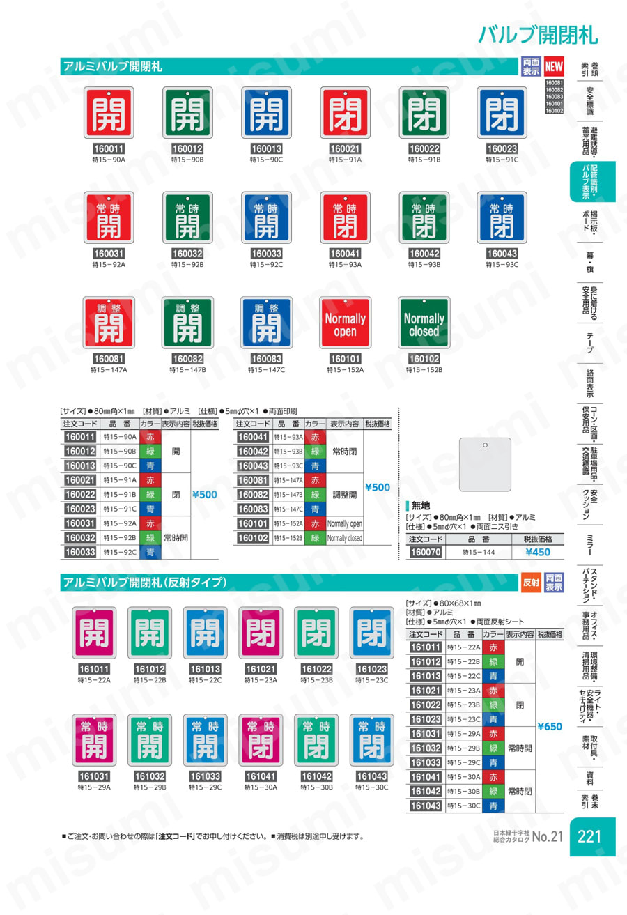 アルミバルブ開閉札 「常時閉（緑）」 特１５－３０Ｂ  製品特長・仕様