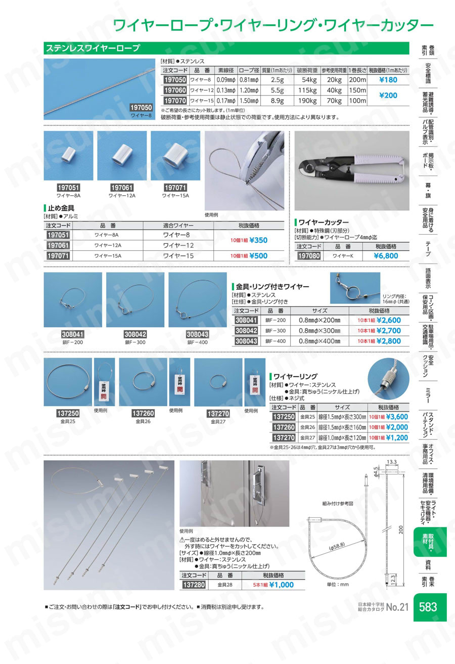 ステンレスワイヤーロープ ワイヤーＫ | 日本緑十字社 | MISUMI(ミスミ)