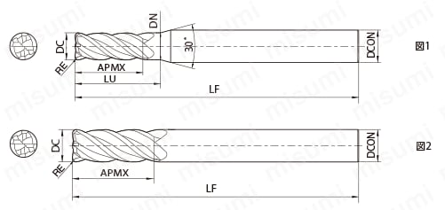 アクセルミル 高送り・高能率タイプ　4MFR（ラジアスタイプ） 外形図