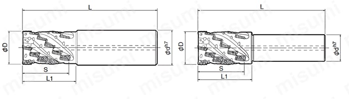 MECH型 エンドミル（先端刃へのクーラントホール付き） 外形図