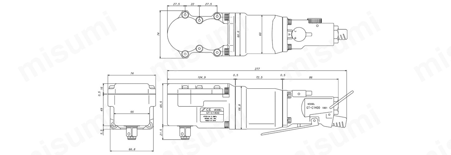 エアーインパクトレンチ GT-C1400 シングルハンマー:関連画像