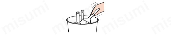 使いおわった用具は、古新聞などで、よくふきとった後、使用した塗料で指定されたうすめ液で洗う。 ※あまった塗料は、缶のフタを固くしめ、一度逆さまにして、元に戻してから日の当らない所、湿気の少ない所、幼児の手のとどかない所にしまってください。