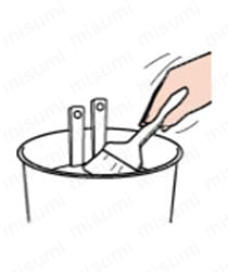使いおわった用具は、古新聞などで、よくふきとった後、使用した塗料で指定されたうすめ液で洗う。 ※あまった塗料は、缶のフタを固くしめ、一度逆さまにして、元に戻してから日の当らない所、湿気の少ない所、幼児の手のとどかない所にしまってください。