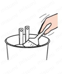 使いおわった用具は、古新聞などで、よくふきとった後、使用した塗料で指定されたうすめ液で洗う。 ※あまった塗料は、缶のフタを固くしめ、一度逆さまにして、元に戻してから日の当らない所、湿気の少ない所、幼児の手のとどかない所にしまってください