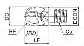 フェニックスシリーズヘッド交換式エンドミル3枚刃ボールタイプ PXM PXBE 外形図1