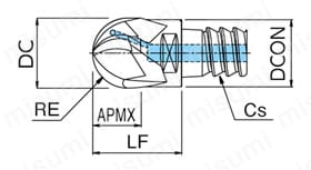 フェニックスシリーズヘッド交換式エンドミル3枚刃ボールタイプ PXM PXBE 外形図2