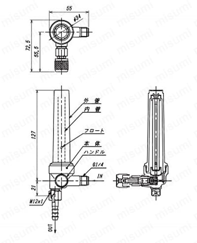 FS-1-HE | フロート式流量計（流量：1～50L/min） | ヤマト産業