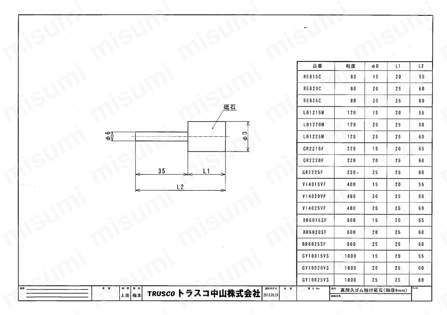 高耐久性軸付砥石（軸径6mm）【5個入り】  図面