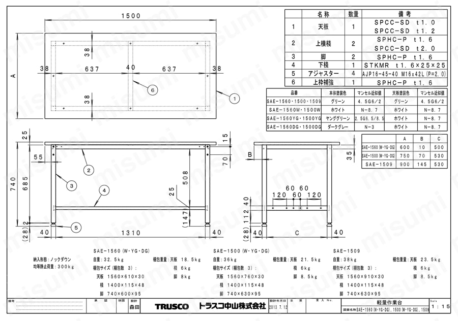 軽量作業台（基本タイプ） SAE型（ダークグレー・ホワイト）300kgタイプ