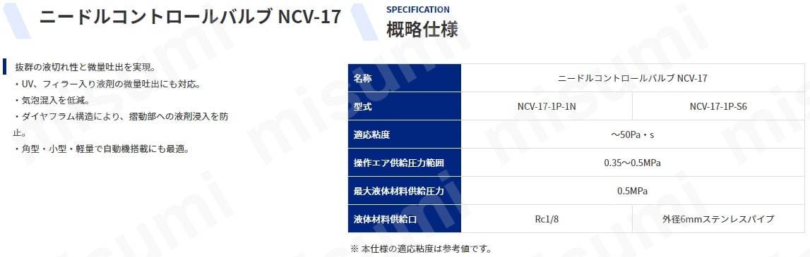 NCV-17-1P-1N 液体定量吐出バルブ 武蔵エンジニアリング ミスミ 119-0565